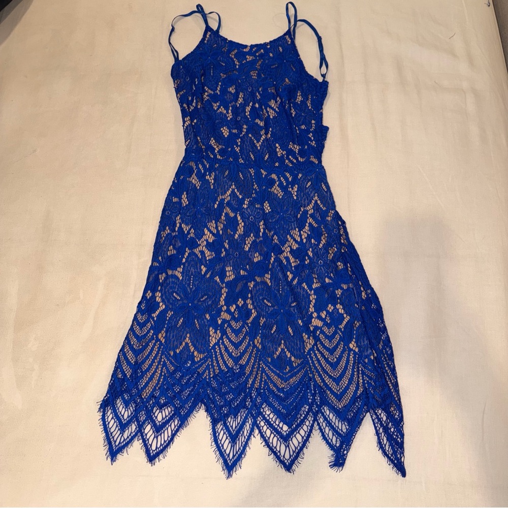 Signature8 Royal Blue Lace Backless Spaghetti Strap Dress